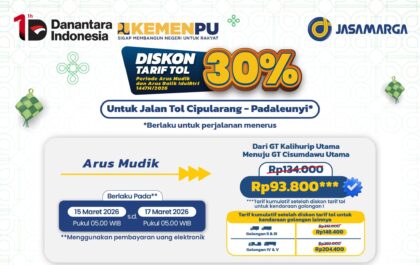Diskon tarif tol 30 persen resmi diumumkan oleh PT Jasa Marga (Persero) Tbk sebagai bagian dari dukungan terhadap upaya pemerintah menjaga kelancaran arus mudik dan arus balik Lebaran 2026.