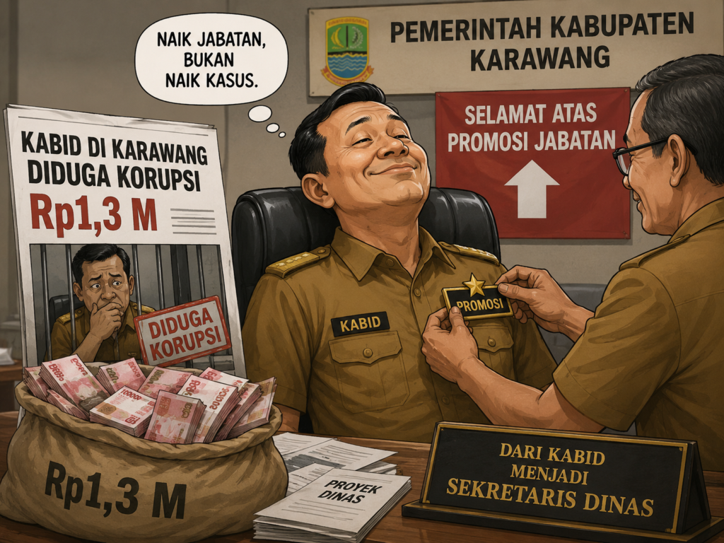 Ilustrasi Kepala bidang di Kabupaten Karawang diduga menyelewengkan Rp1,3 miliar dari anggaran perjalanan dinas untuk beli Fortuner, rumah, dan Honda Brio — kini justru dipromosikan.