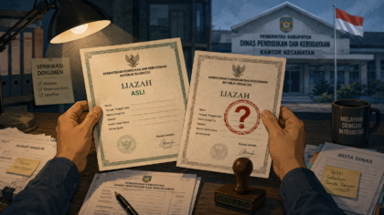 Ilustrasi: Ijazah bakal calon Kades Karangsegar, Toyang, dipersoalkan usai nomor peserta Paket B diketahui tercatat atas nama orang lain. Warga siapkan langkah hukum.