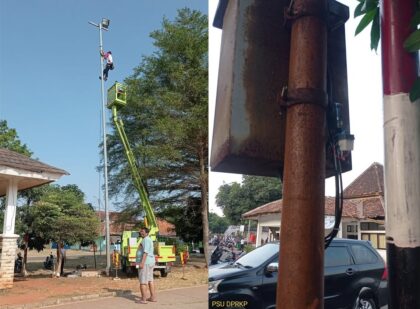 Perbaikan lampu tembak di Kotabaru, Karawang, rampung. Warga kini bisa lapor kerusakan lampu jalan lewat aplikasi Tanggap Karawang atau DM Instagram DPRKP.